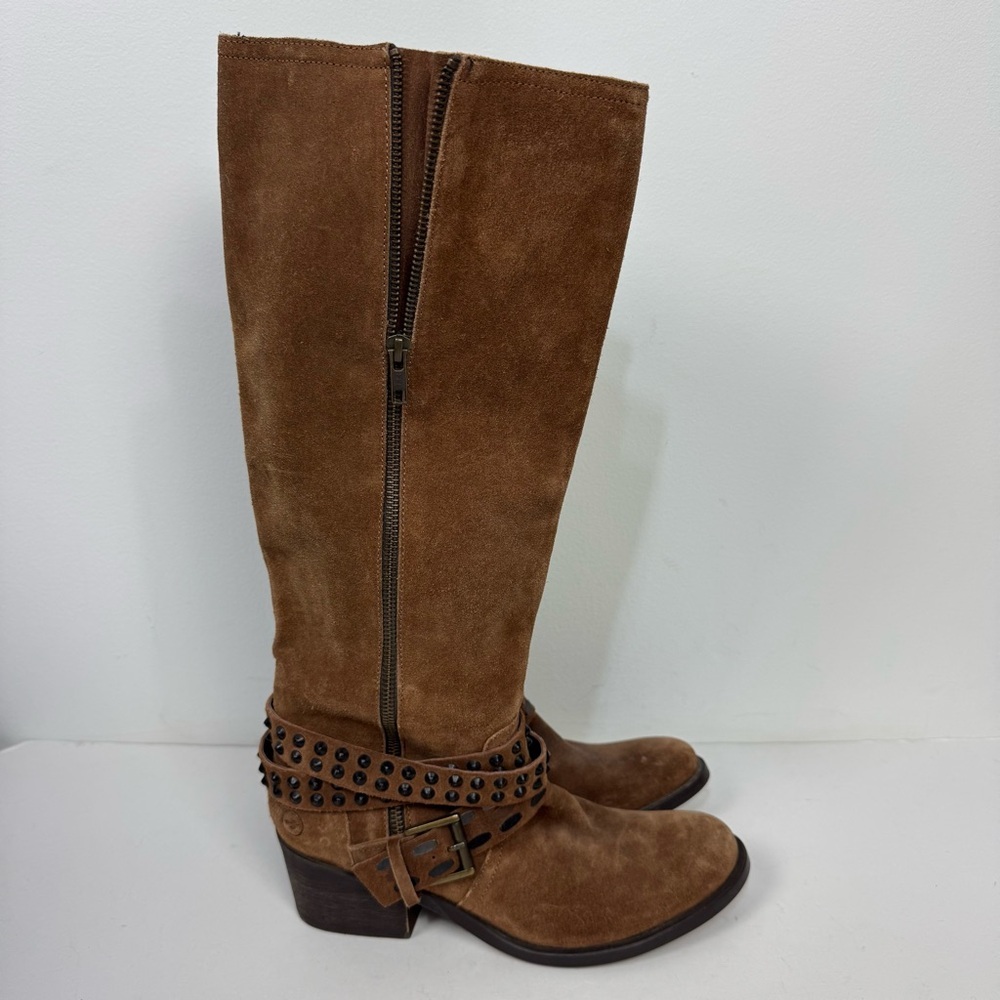 Bronx Brown Leather Suede Tall Heeled Boots Western Rodeo Country Boho Bohemian